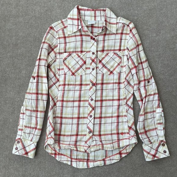 Columbia Tops - Columbia Shirt Womens Small Plaid Lightweight Raw Edges Button Down Cotton Top
